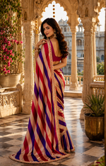 Load image into Gallery viewer, Soft Chinon Lehriye  Silk Saree With Unstitched Blouse(Red)
