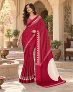 Satin Silk Ajrakh Printed Saree With Unstitched Blouse(Red)