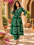 Rayon Kurti Pant Printed Set(Green)