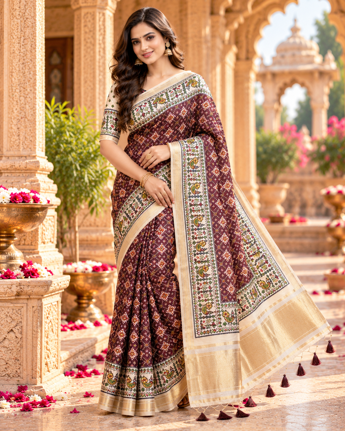 Handloom Silk Zari Border Work Saree With Unstitched Blouse(Maroon)