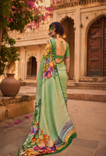 Load image into Gallery viewer, Swiss Satin Silk Digital Printed Saree With Unstitched Blouse(Green)
