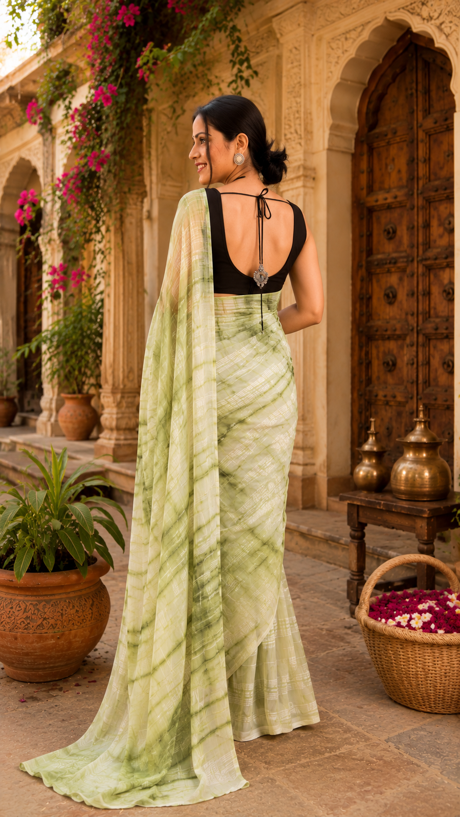 Elegant Georgette Printed Ready To Wear Saree With Unstitched Blouse(Grey)