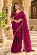 Pure Space Silk Diamond Zarkhan Work Saree With Unstitched Blouse(Maroon)