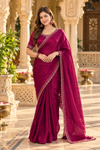 Pure Space Silk Diamond Zarkhan Work Saree With Unstitched Blouse(Maroon)
