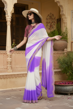 Georgette Embroidery Lace Work Saree With Unstitched Blouse(Purple)