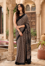 Satin Silk Mill Printed saree With Unstitched Blouse(Black)