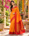 Premium Paithani Katan Silk Butti Saree With Zari Border Unstitched Blouse (Orange)
