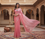 Load image into Gallery viewer, Women's Jimmy choo Embellished Bollywood Saree With Unstitched Blouse 5.5Mtr (Pink) Kashvii
