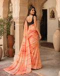 Georgette Sibori Print Saree With Unstitched Blouse(Orange)