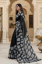 Georgette Mirror Work Saree With Unstitched Blouse(Black)
