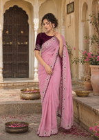Premium Georgette Saree With Unstitched Blouse(Pink)