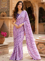 Load image into Gallery viewer, Modern Satin Silk Printed Saree With Unstitched Blouse(Lavender)
