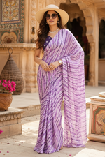 Load image into Gallery viewer, Modern Satin Silk Printed Saree With Unstitched Blouse(Lavender)
