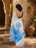 Load image into Gallery viewer, Linen Floral Printed Saree With unstitched Blouse(Blue)
