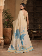 Silk Blend Jacquard Weaving Zari Border Saree With Unstitched Blouse(Off-White)