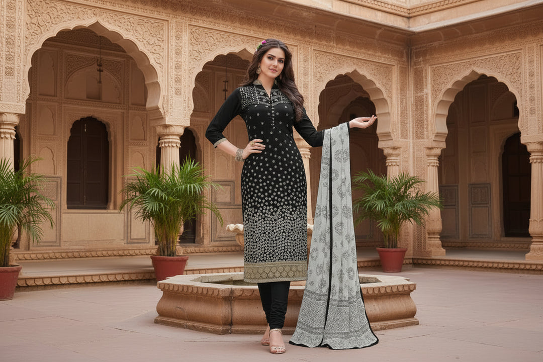 Cotton Unstitched Salwar-Suit Material With Dupatta (Black, 2-2.5mtrs) Kashvii