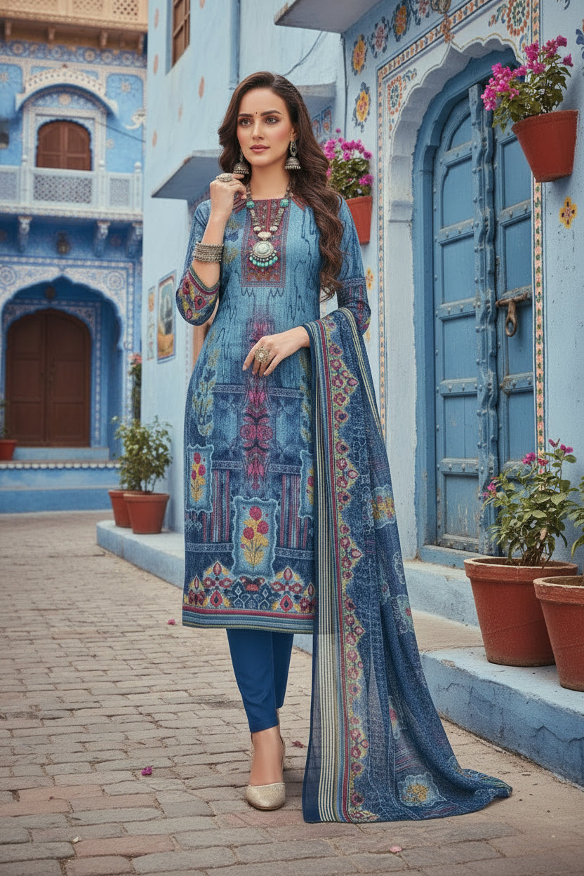 Women's cotton unstitched salwar suit material with dupatta (multi, 2 2