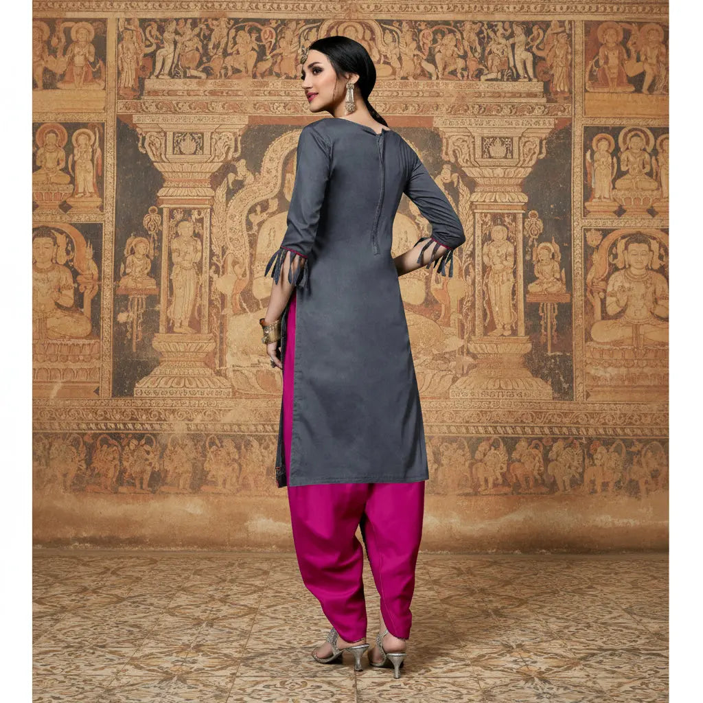 Women's Cotton Unstitched Salwar-Suit Material With Dupatta (Grey, 2-2.5mtrs) Kashvii