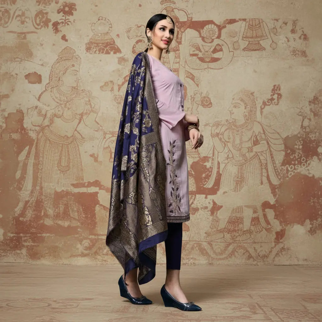 Women's Cotton Unstitched Salwar-Suit Material With Dupatta (Pink, 2-2.5mtrs) Kashvii