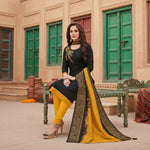 Load image into Gallery viewer, Women's Slub Cotton Unstitched Salwar-Suit Material With Dupatta (Black, 2-2.5mtrs) Kashvii
