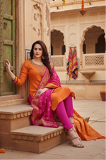 Load image into Gallery viewer, Women's Slub Cotton Unstitched Salwar-Suit Material With Dupatta (Oranage, 2-2.5mtrs) Kashvii
