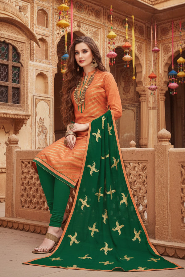 Women's Banarasi Jacquard Unstitched Salwar-Suit Material With Dupatta (Oranage, 2-2.5mtrs) Kashvii