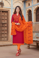 Load image into Gallery viewer, Women's Slub Cotton Unstitched Salwar-Suit Material With Dupatta (Magenta, 2-2.5mtrs) Kashvii
