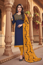 Load image into Gallery viewer, Women's Slub Cotton Unstitched Salwar-Suit Material With Dupatta (Blue, 2-2.5mtrs) Kashvii
