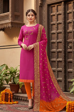 Load image into Gallery viewer, Women's South Slub Cotton Unstitched Salwar-Suit Material With Dupatta (Magenta, 2-2.5mtrs) Kashvii
