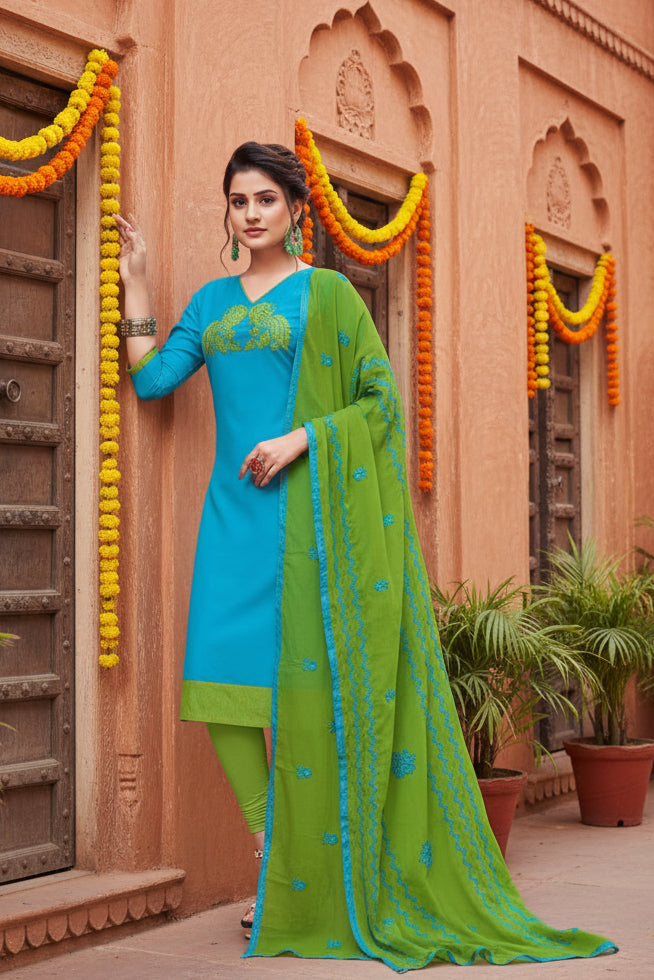 Women's modal silk unstitched salwar suit material with dupatta (sky blue, 2 2