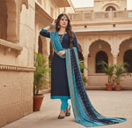 Load image into Gallery viewer, Women's Slub Cotton Unstitched Salwar-Suit Material With Dupatta (Navy Blue, 2-2.5mtrs) Kashvii
