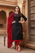 Load image into Gallery viewer, Women's Glaze Cotton Unstitched Salwar-Suit Material With Dupatta (Black, 2-2.5mtrs) Kashvii
