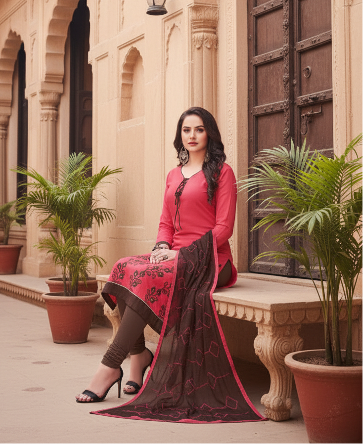 Women's Slub Cotton Unstitched Salwar-Suit Material With Dupatta (Pige , 2-2.5mtrs) Kashvii