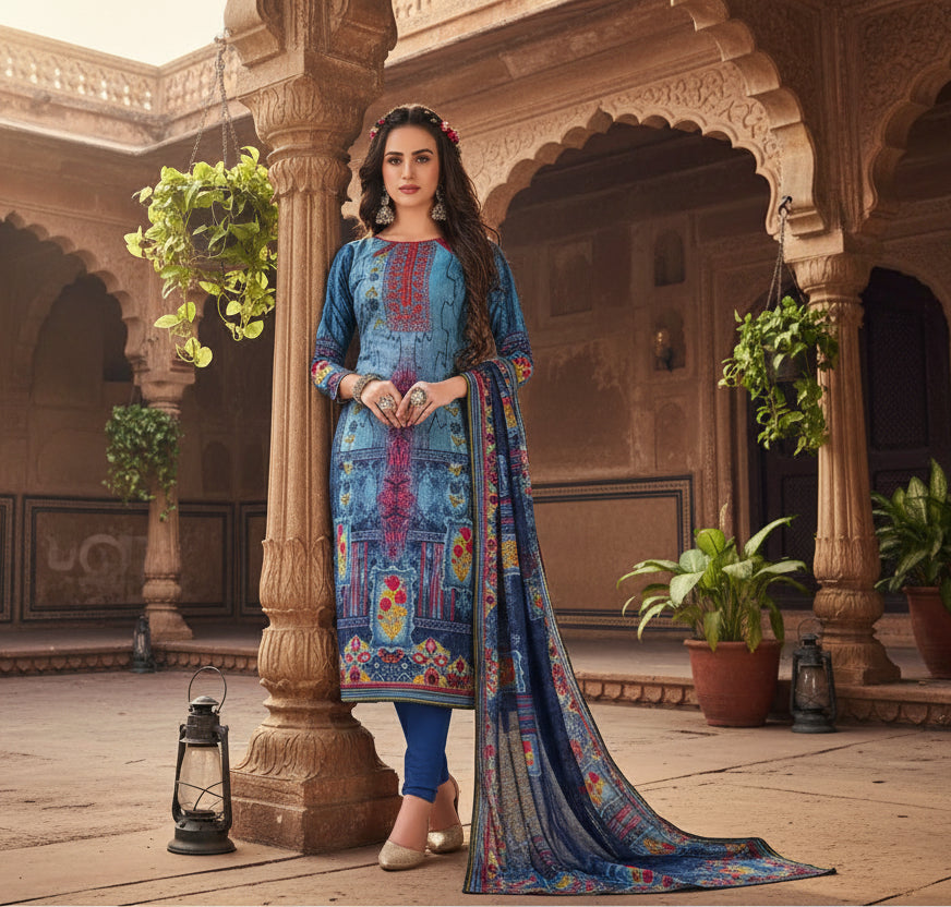 Women's Cotton Unstitched Salwar-Suit Material With Dupatta (Multi, 2-2.5mtrs) Kashvii