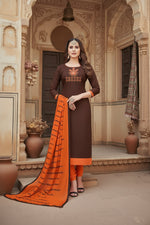 Load image into Gallery viewer, Women's Modal Silk Unstitched Salwar-Suit Material With Dupatta (Brown, 2-2.5mtrs) Kashvii
