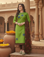 Load image into Gallery viewer, Women's Glaze Cotton Unstitched Salwar-Suit Material With Dupatta (Green, 2-2.5mtrs) Kashvii
