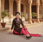 Load image into Gallery viewer, Women's Slub Cotton Unstitched Salwar-Suit Material With Dupatta (Brown, 2-2.5mtrs) Kashvii

