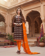 Load image into Gallery viewer, Women's Banarasi Jacquard Unstitched Salwar-Suit Material With Dupatta (Brown, 2-2.5mtrs) Kashvii
