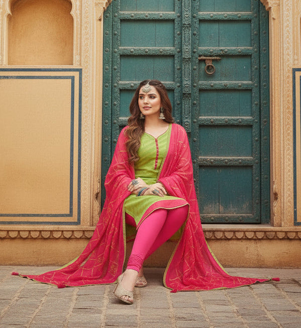 Women's Banarasi Jacquard Unstitched Salwar-Suit Material With Dupatta (Green, 2-2.5mtrs) Kashvii