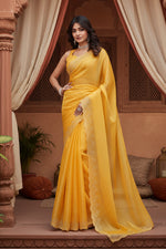 Load image into Gallery viewer, Women's Jimmy choo Embellished Bollywood Saree With Unstitched Blouse 5.5Mtr (Mustard) Kashvii
