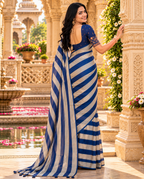 Chiffon Silk Designer Saree With Unstitched Blouse(Blue)