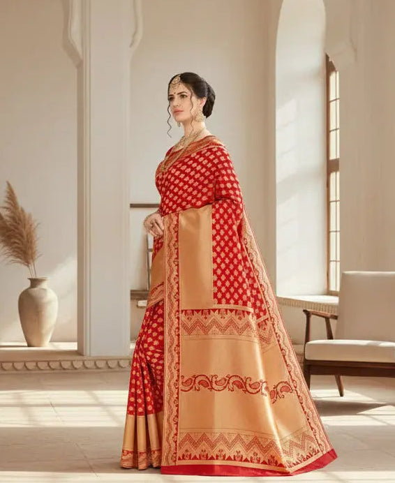 Women's Banarasi silk Saree with Blouse (Red, 5-6mtr) Kashvii
