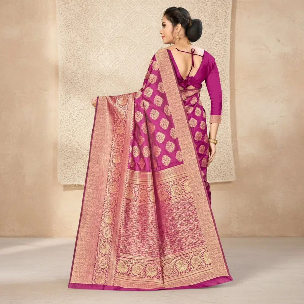 Women's Banarasi silk Saree with Blouse (Wine, 5-6mtr) Kashvii