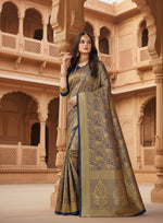 Load image into Gallery viewer, Women's Banarasi silk Saree with Blouse (Navy blue, 5-6mtr) Kashvii
