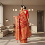 Load image into Gallery viewer, Women's Banarasi silk Saree with Blouse (Red,black, 5-6mtr) Kashvii
