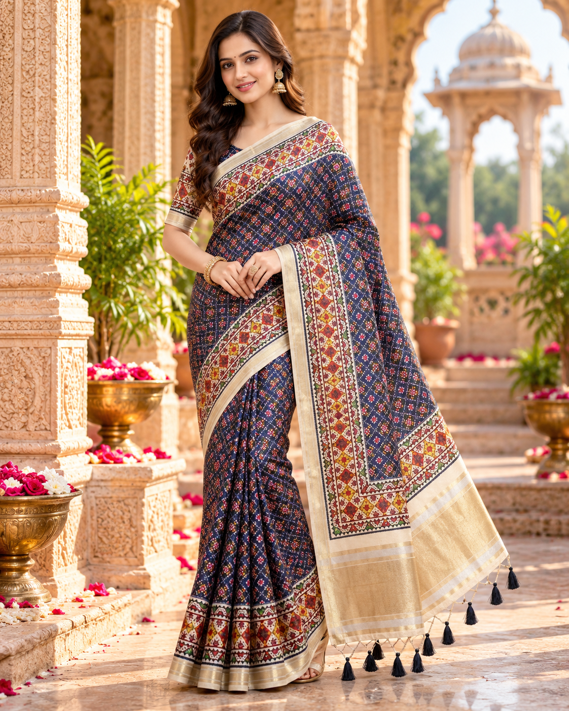 Handloom Silk Zari Border Work Saree With Unstitched Blouse(Purple)