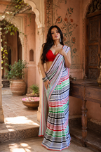 Georgette Printed Ready To Wear Sarees With Unstitched Blouse(Mulled Wine)