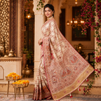 Premium Luxurious Pachmina  Lagdi Patta Saree With Unstitched Blouse (Ivory Cream)