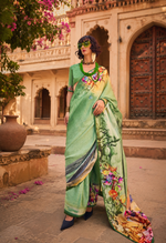 Load image into Gallery viewer, Swiss Satin Silk Digital Printed Saree With Unstitched Blouse(Green)
