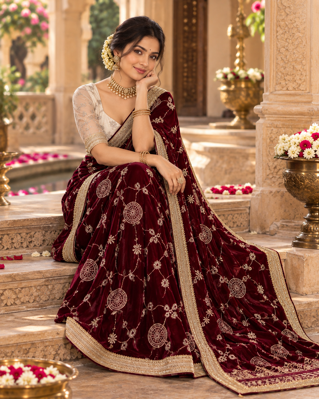 Satin Silk Party Wear Saree With Unstitched Blouse(Maroon)